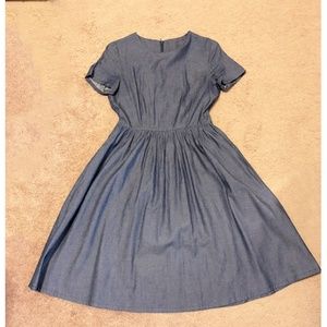 Short Sleeve Empire Waist Chambray Midi Dress
